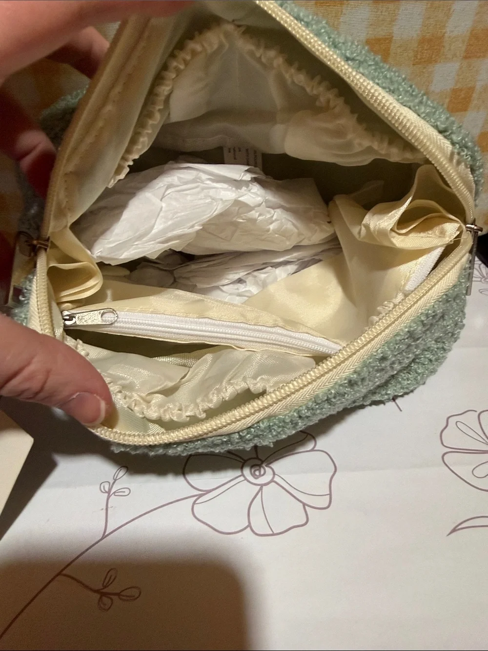 Plush Sage Green Makeup Storage Bag